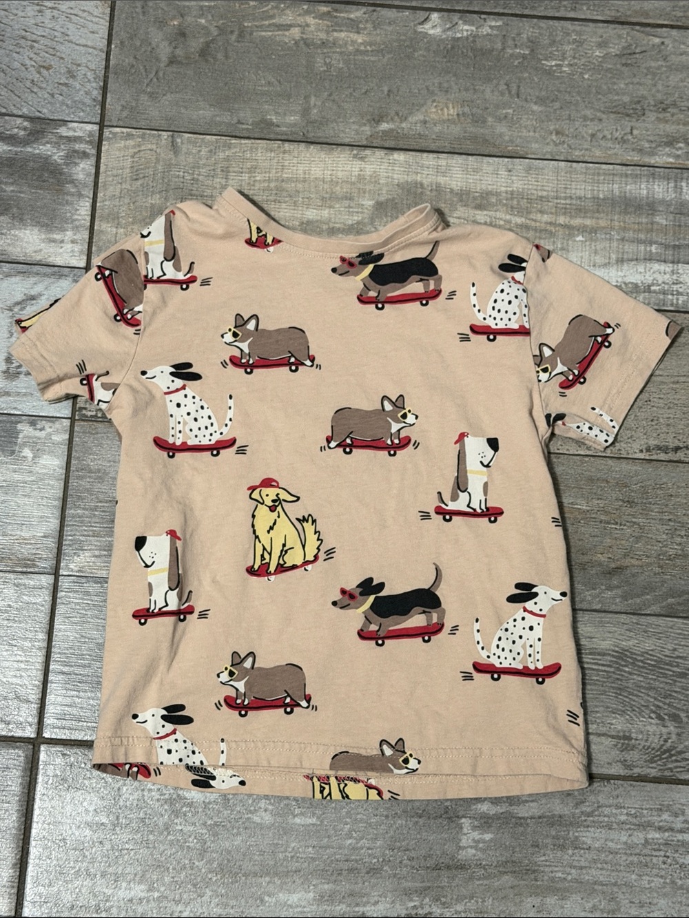 Primark Beige Kids T-Shirt with Skateboard Dog Print